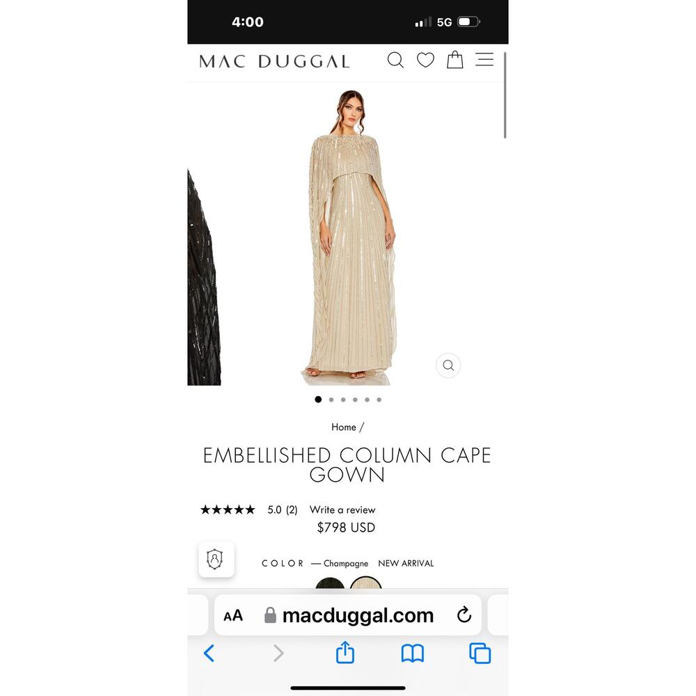 Mac Duggal Gold Sequin Cape-Back Maxi Dress - Picture 6 of 17